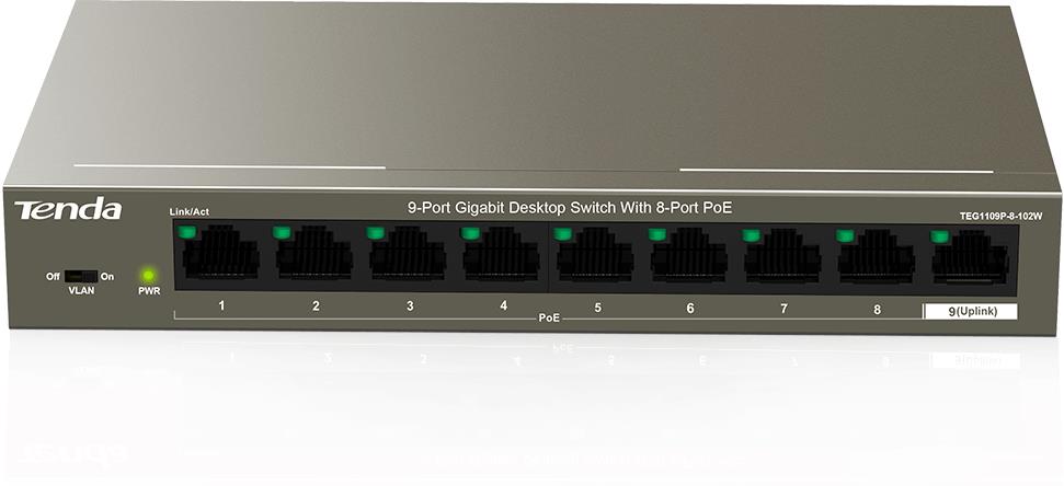 Коммутатор 9PORT 10/100/1000M POE TEG1109P-8-102W TENDA - оптом у дистрибьютора ELKO