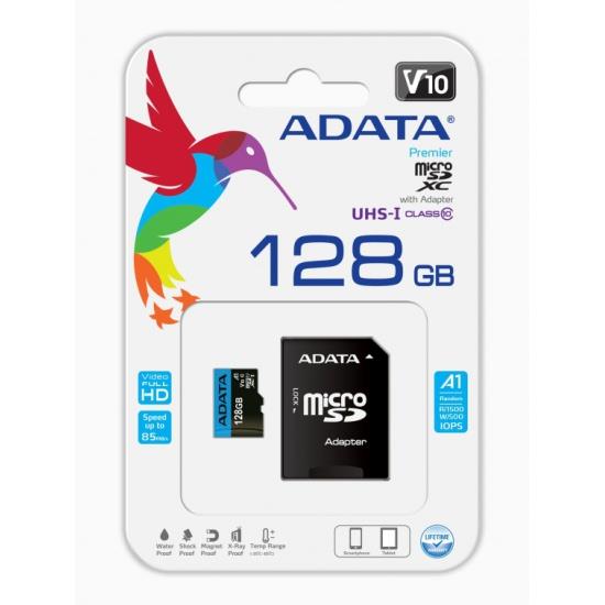 Карта памяти MICRO SDXC 128GB W/AD. AUSDX128GUICL10A1-RA1 ADATA - оптом у дистрибьютора ELKO