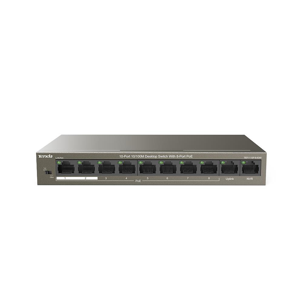 Коммутатор 10PORT 100M 8POE TEF1110P-8-63W TENDA - оптом у дистрибьютора ELKO