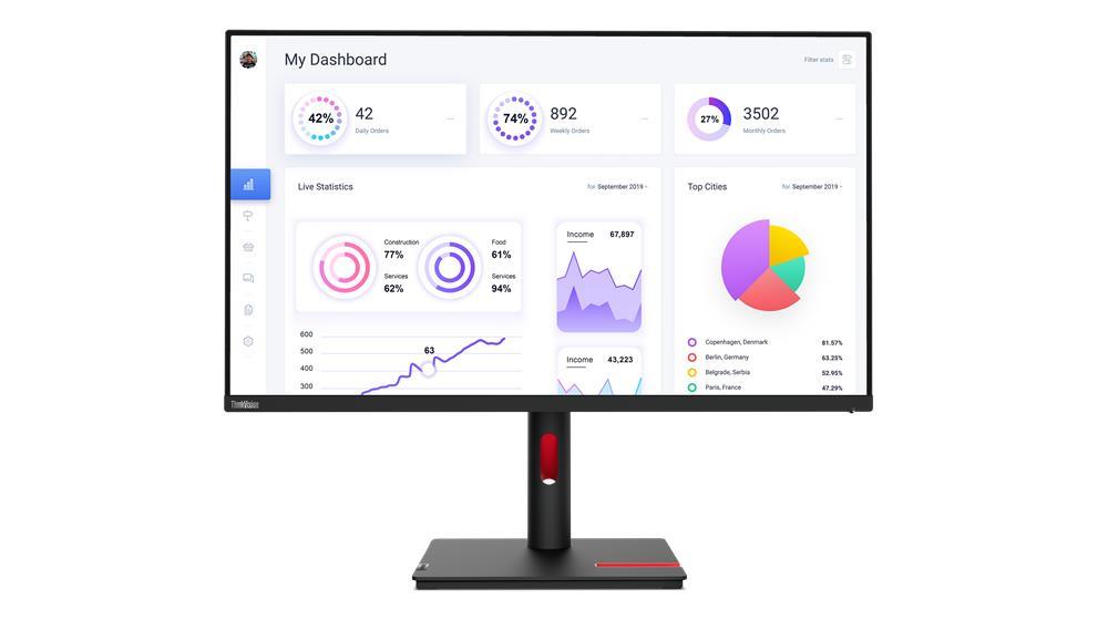 Монитор Lenovo 31.5" T32p-30 Black/Red, 16:9, IPS, 3840x2160, 4ms, 350cd, 60Hz, 1xHDMI, 1xDP, 4xUSB, USB-C, LAN, HAS - оптом у дистрибьютора ELKO