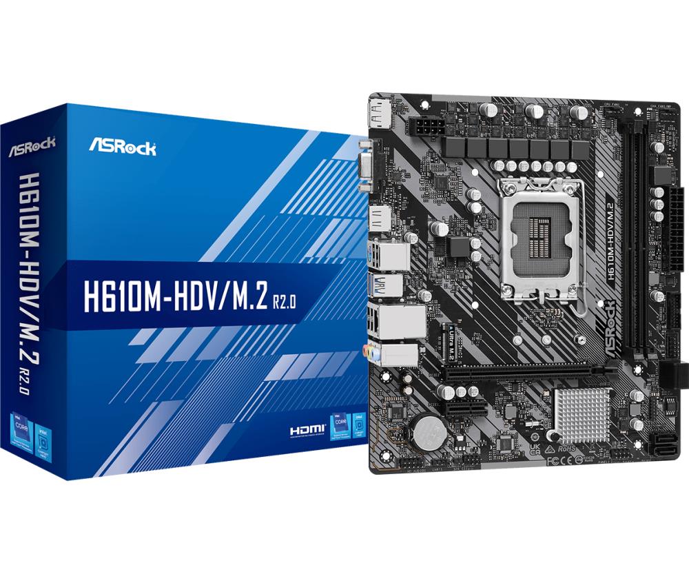 Материнская плата H610 S1700 MATX H610M-HDV/M.2 R2.0 ASROCK - оптом у дистрибьютора ELKO