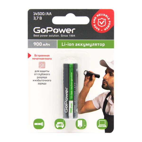 Аккумулятор LI-ION 14500 AA 3.7V 00-00018357 BL1 900MAH GOPOWER - оптом у дистрибьютора ELKO