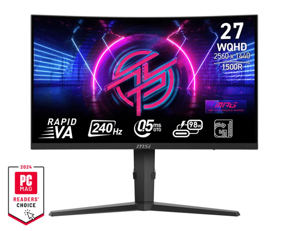 Монитор MSI 27'' MPG 275CQRXF Black, Curved 1500R, 16:9, VA, 2560x1440, 0.5ms, 400cd, 240Hz, 2xHDMI, 1xDP, 2xUSB, 1xUSB-C, HAS - оптом у дистрибьютора ELKO