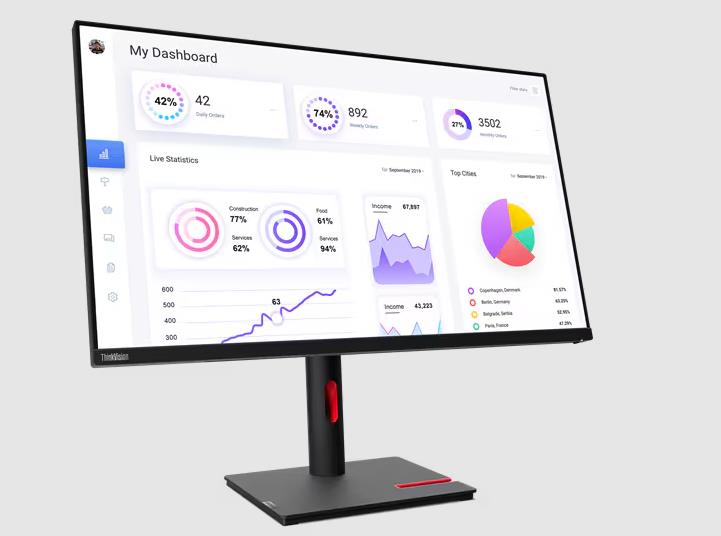 Монитор Lenovo 31.5" T32p-30 Black/Red, 16:9, IPS, 3840x2160, 4ms, 350cd, 60Hz, 1xHDMI, 1xDP, 4xUSB, USB-C, LAN, HAS - оптом у дистрибьютора ELKO