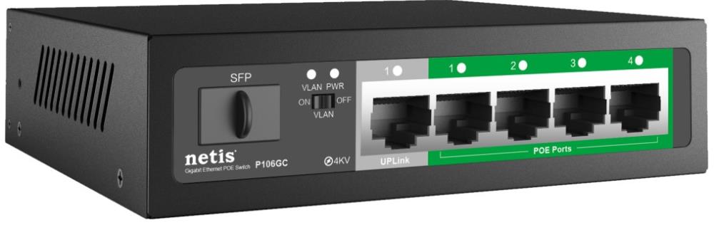 Коммутатор 6PORT 10/100/1000 4POE+2XGE P106GC NETIS - оптом у дистрибьютора ELKO