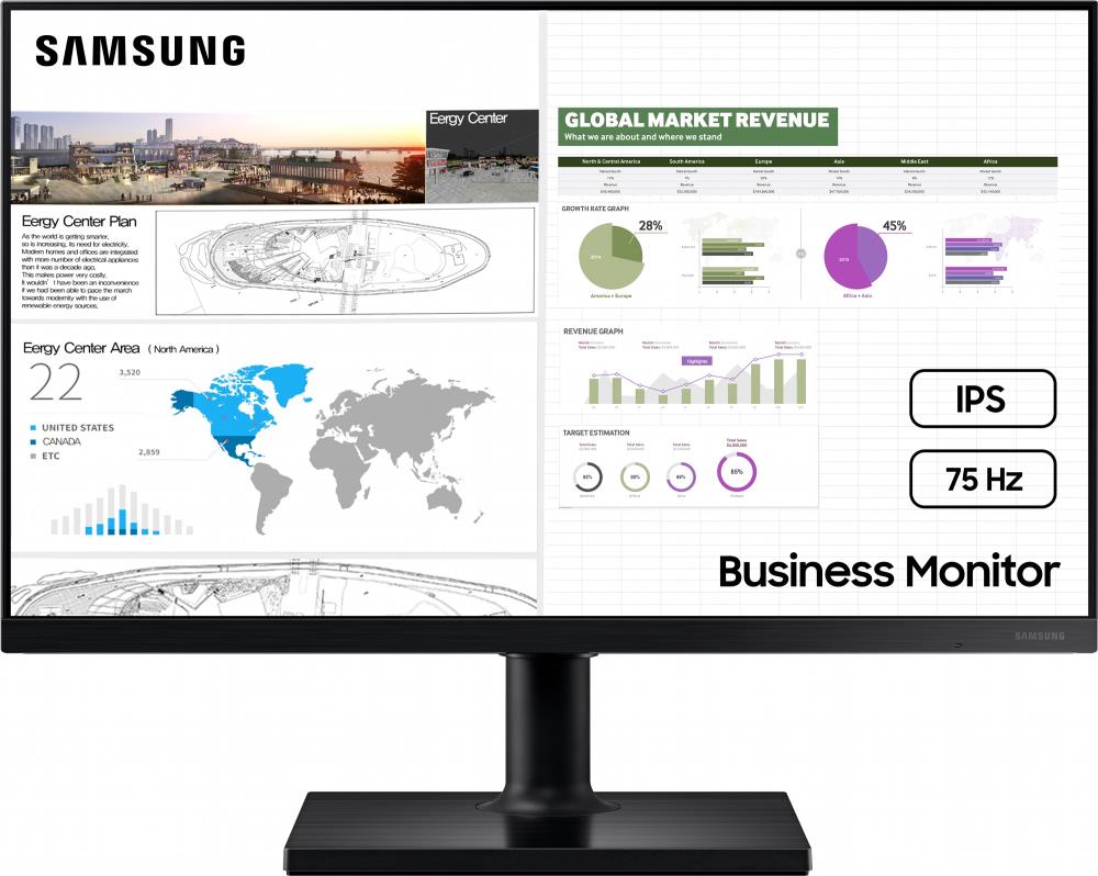 Монитор Samsung 23.8" F24T450FQI Black, 16:9, IPS, 1920x1080, 4ms, 250cd, 75Hz, 2xHDMI, 1xDP, 2xUSB, HAS - оптом у дистрибьютора ELKO