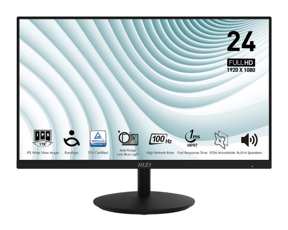 Монитор MSI 23,8'' PRO MP242A Black, 16:9, IPS, 1920x1080, 4ms, 300cd, 100Hz, 1xVGA, 1xHDMI, 1xDP, SPK - оптом у дистрибьютора ELKO