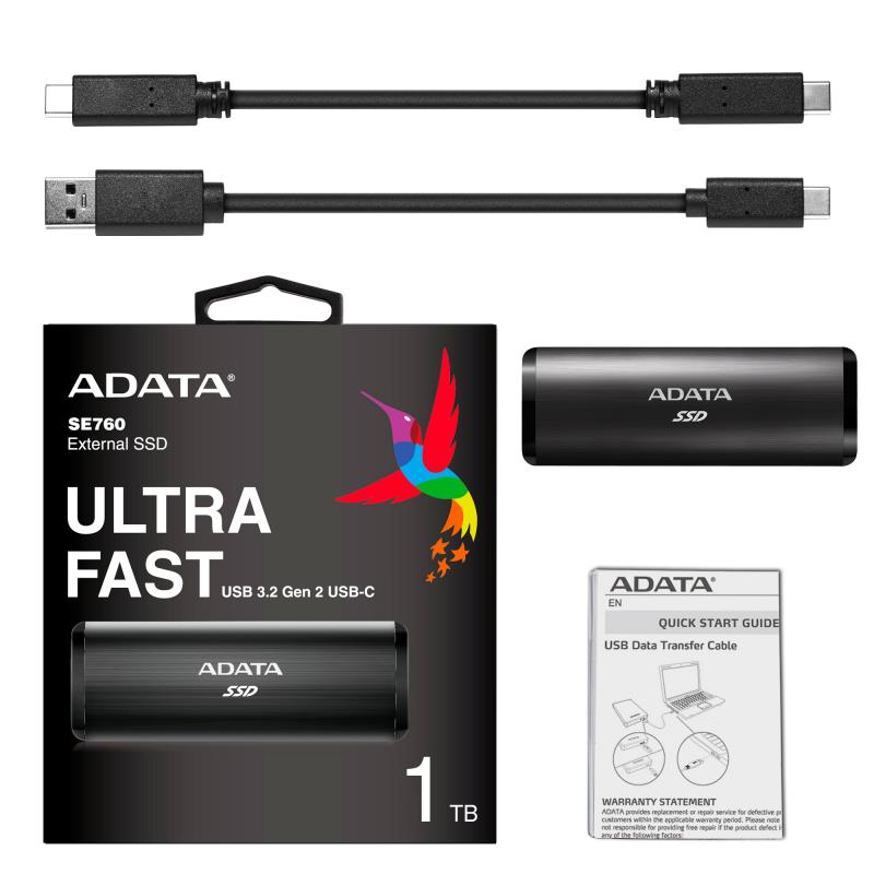 SSD внешний жесткий диск 512GB USB-C BLACK ASE760-512GU32G2-CBK A-DATA 2 - оптом у дистрибьютора ABSOLUTETRADE 